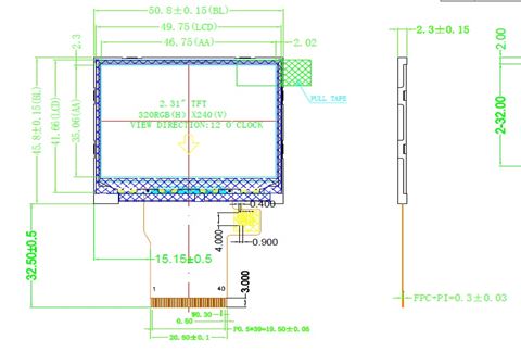 CYWTFT023H005 2.4寸彩屏手持设备消费电子屏